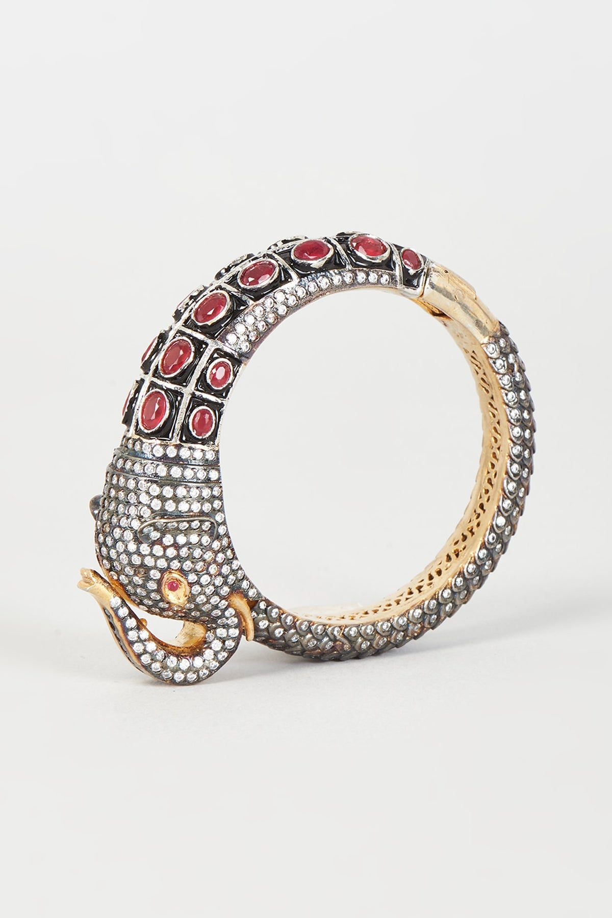 Two Tone Finish Cz & Synthetic Stone Bangle