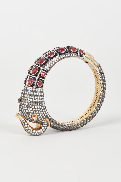 Two Tone Finish Cz & Synthetic Stone Bangle