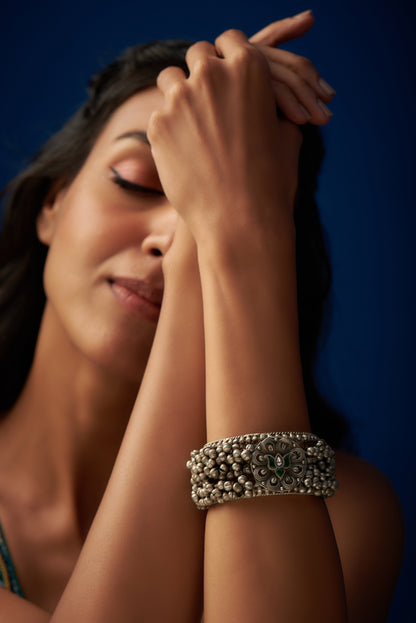 Black Rhodium Finish Synthetic Stone Bangle
