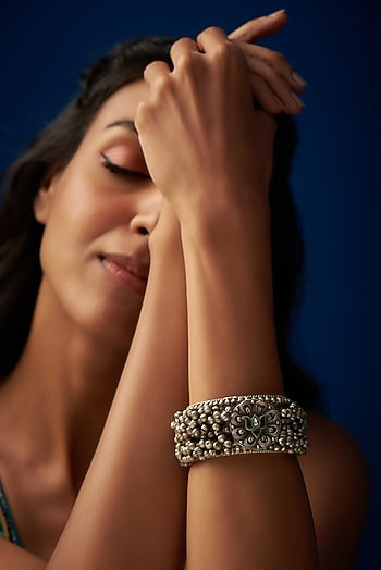Black Rhodium Finish Synthetic Stone Bangle