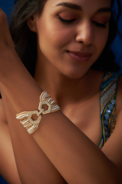 Gold Finish Crystal Beaded Bracelet