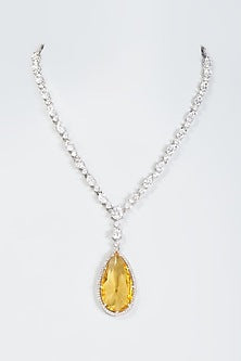 White Finish Cz & Hydro Stone Necklace Set