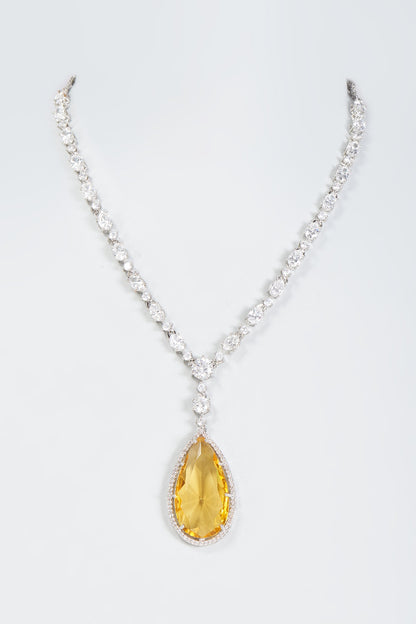 White Finish Cz & Hydro Stone Necklace Set