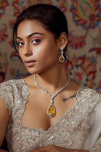 White Finish Cz & Hydro Stone Necklace Set