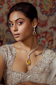 White Finish Cz & Hydro Stone Necklace Set