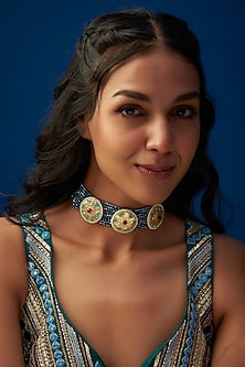 Gold Finish Imitation Polki Meenakari Choker Necklace