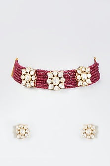 Gold Finish Semi-Precious Stone Choker Necklace Set