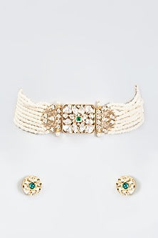 Gold Finish Faux Pearl Choker Necklace Set