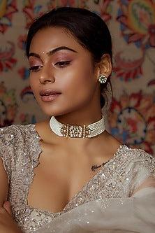 Gold Finish Faux Pearl Choker Necklace Set