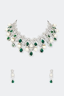 White Finish Green Hydro Stone & Zircon Necklace Set