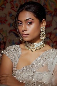 Gold Finish Kundan Polki Choker Necklace Set