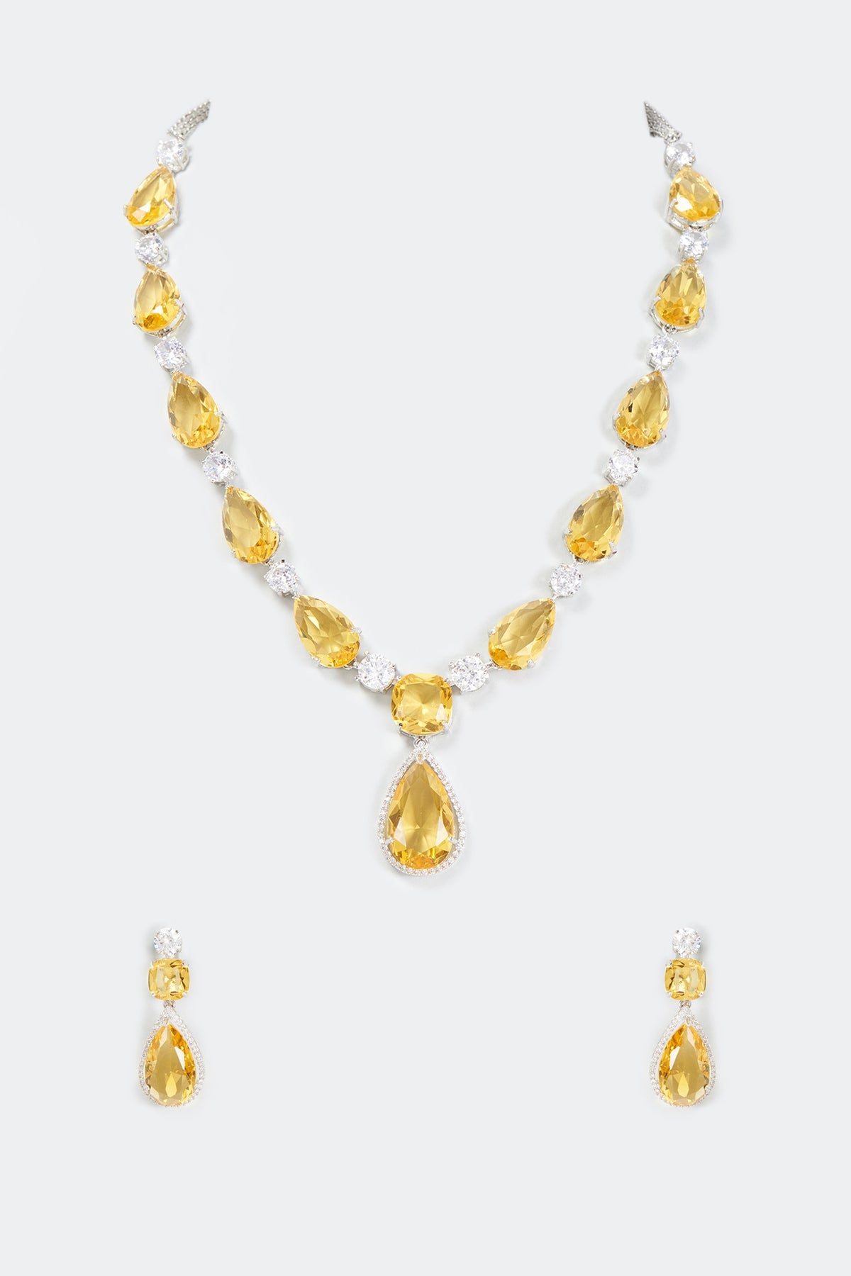 White Finish Yellow Hydro Stones & Zircon Necklace Set