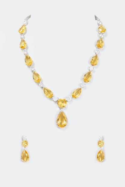 White Finish Yellow Hydro Stones & Zircon Necklace Set