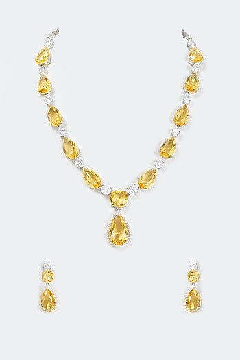 White Finish Yellow Hydro Stones & Zircon Necklace Set