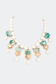 Gold Finish Multi-Colored Agate & Pearl Necklace
