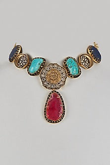 Two-Tone Finish Imitation Kundan Polki & Semi-Precious Stone Necklace