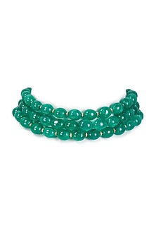 Gold Finish Green Semi-Precious Stone Choker Necklace