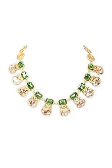 Gold Finish Green Swarovski Stone Necklace