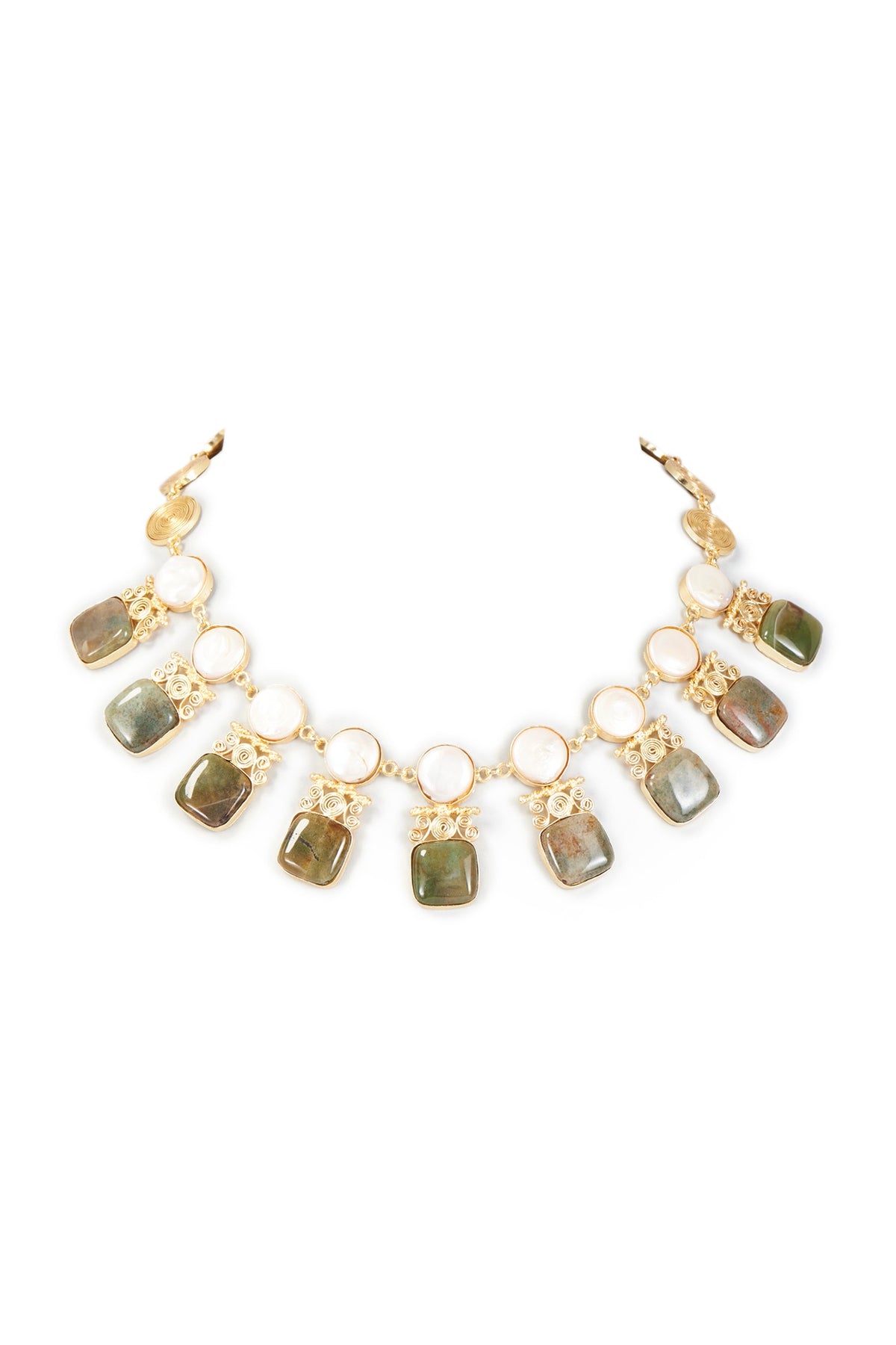 Gold Finish Semi-Precious Stone Necklace