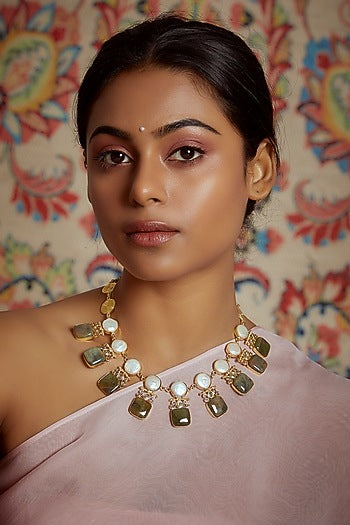 Gold Finish Semi-Precious Stone Necklace