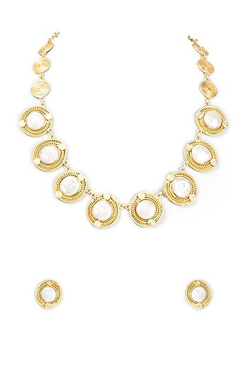 Gold Finish Freshwater Pearl Necklace Set
