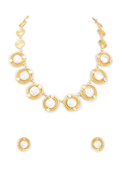Gold Finish Freshwater Pearl Necklace Set