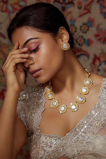Gold Finish Freshwater Pearl Necklace Set