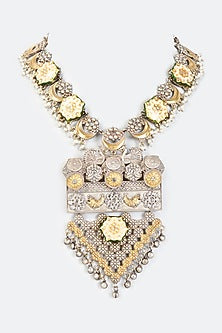 Two Tone Finish Imitation Polki Meenakari Necklace