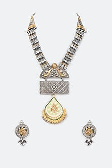 Two Tone Finish Imitation Polki Necklace Set
