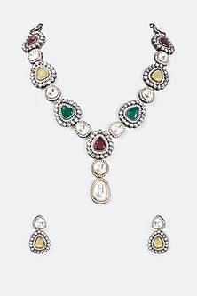 Two Tone Finish Semi Precious Stone Necklace Set