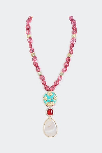 Gold Finish Agate Meenakari Necklace