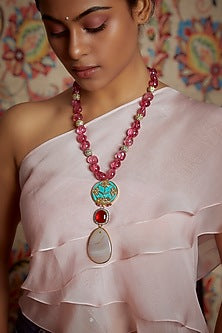 Gold Finish Agate Meenakari Necklace