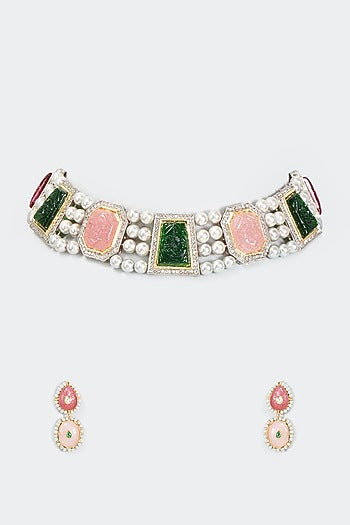 Two Tone Finish Synthetic Stone Necklace Set