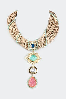 Gold Finish Imitation Polki Jute Necklace
