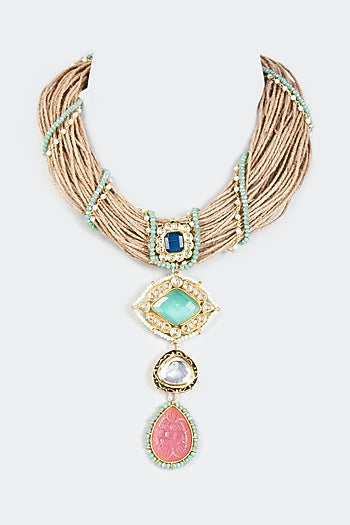 Gold Finish Imitation Polki Jute Necklace