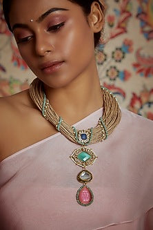 Gold Finish Imitation Polki Jute Necklace