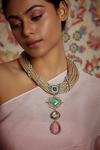 Gold Finish Imitation Polki Jute Necklace