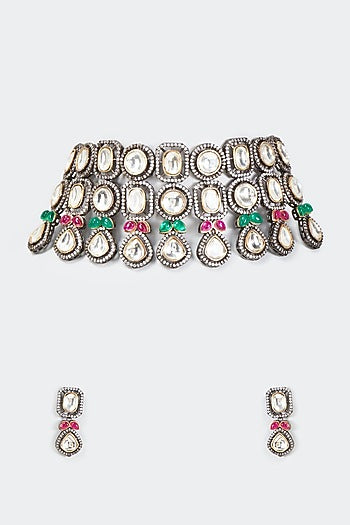 Two Tone Finish Semi Precious Stone Necklace Set
