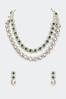Two Tone Finish Semi Precious Stone Necklace Set