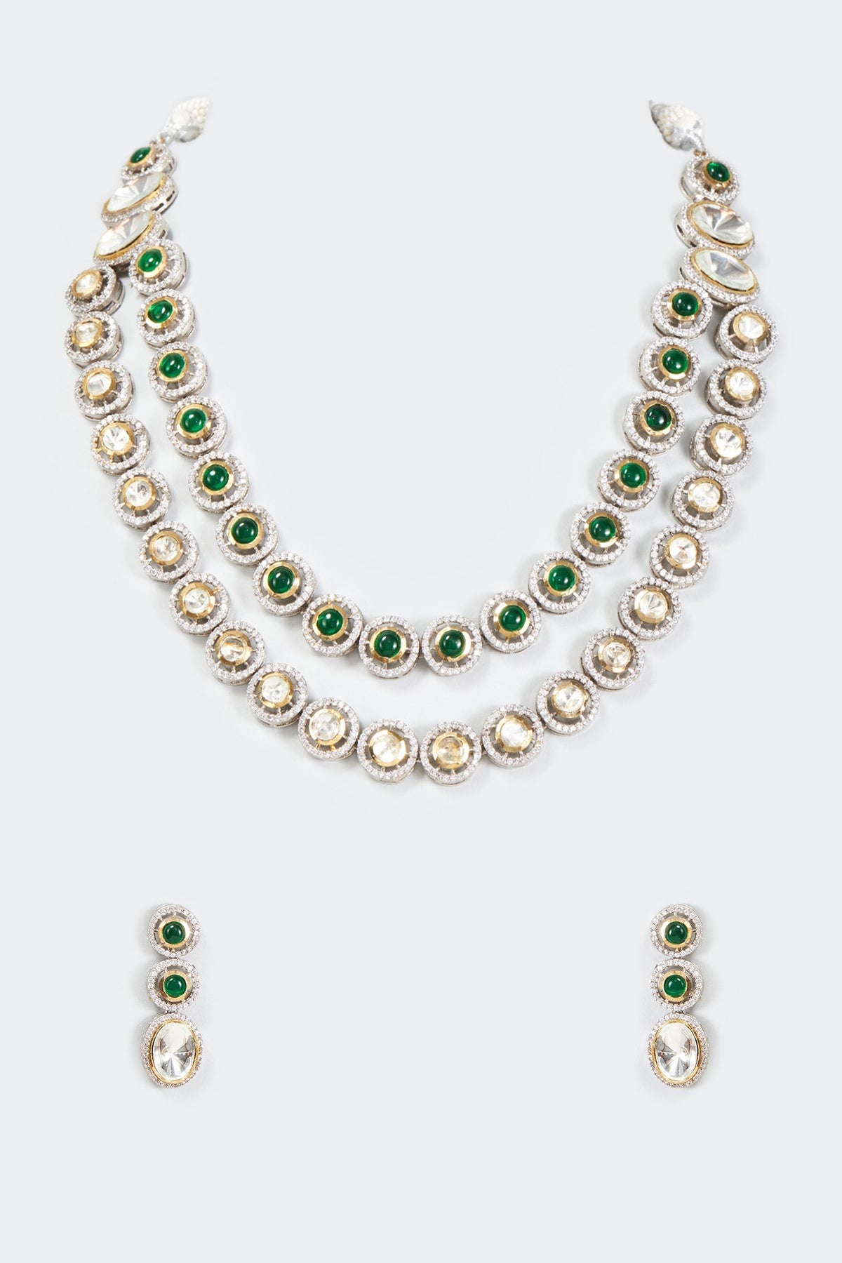 Two Tone Finish Semi Precious Stone Necklace Set