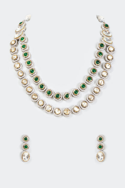 Two Tone Finish Semi Precious Stone Necklace Set