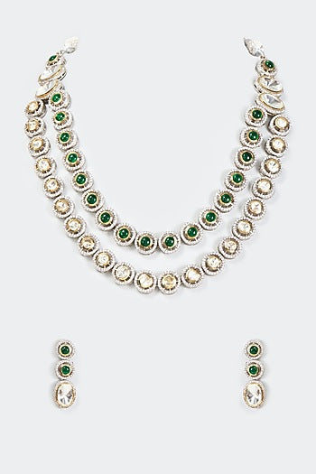 Two Tone Finish Semi Precious Stone Necklace Set