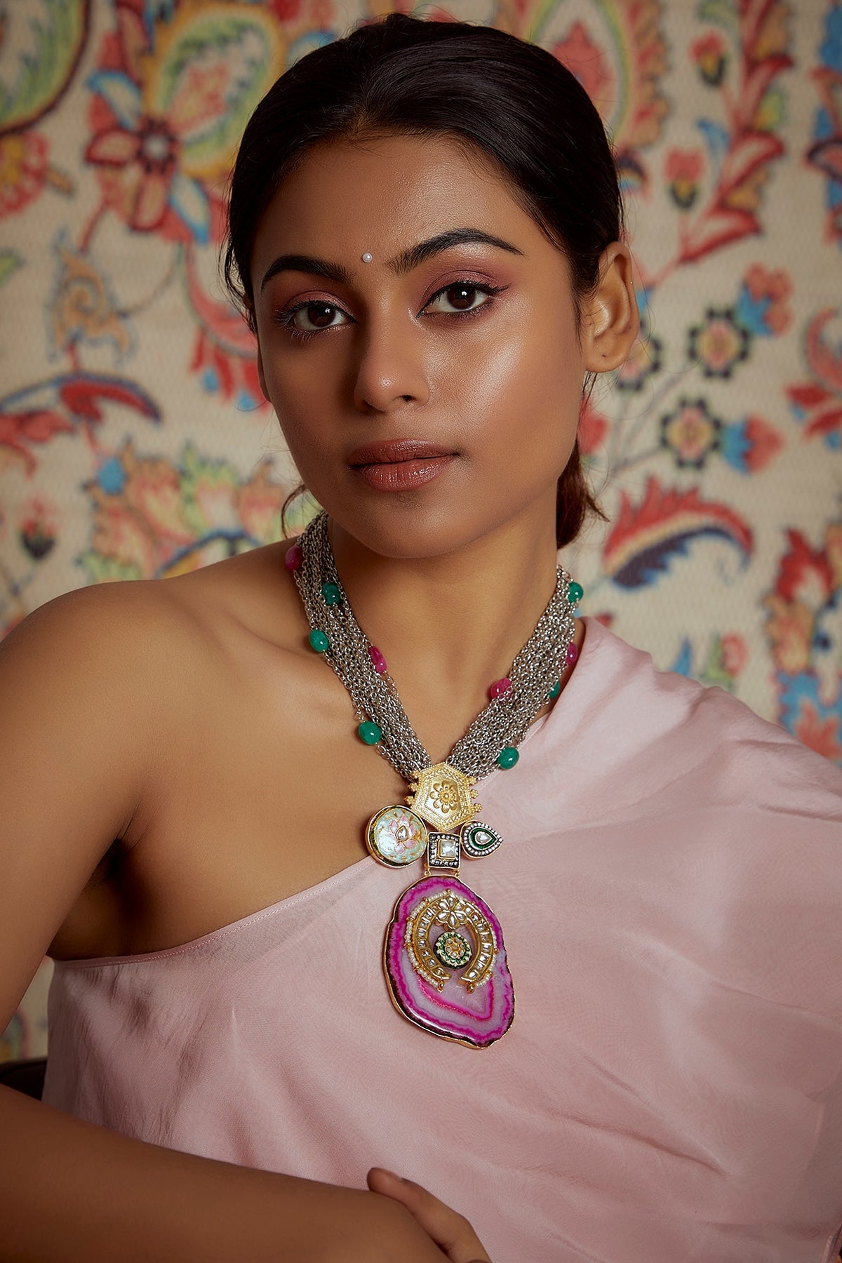 Two Tone Finish Semi Precious Stone Necklace