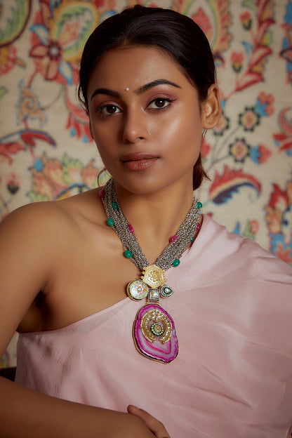 Two Tone Finish Semi Precious Stone Necklace