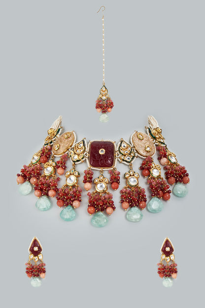 Gold Finish Agate Beaded Necklace Set