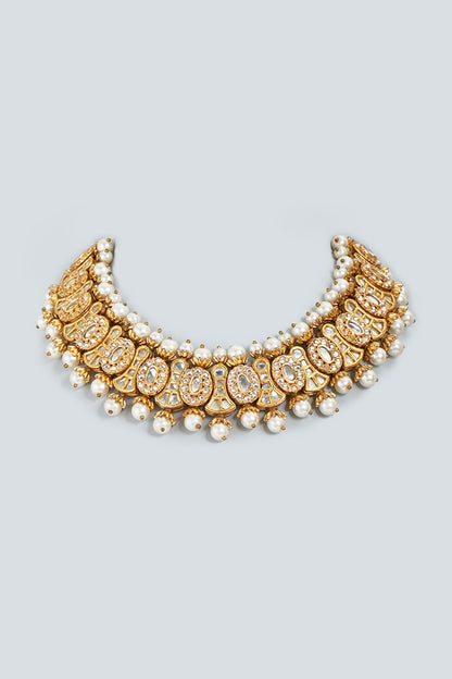Gold Finish Kundan Polki Necklace