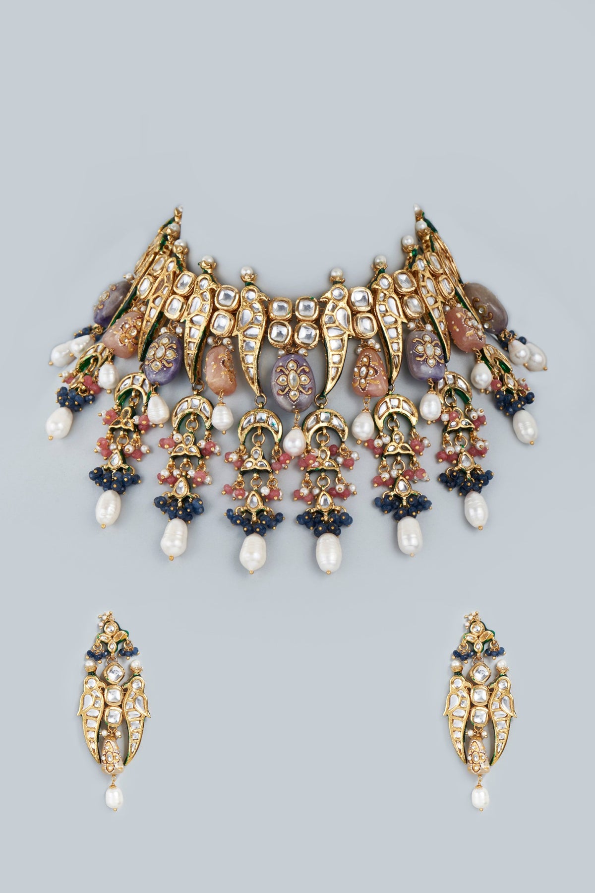 Gold Finish Kundan Polki Necklace Set