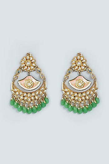 Gold Finish Chandbali Polki Earrings