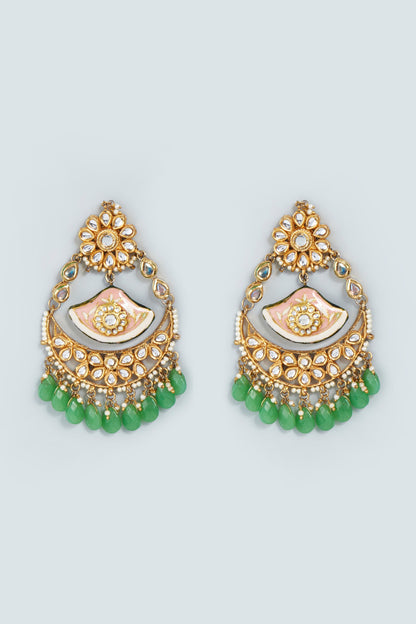 Gold Finish Chandbali Polki Earrings