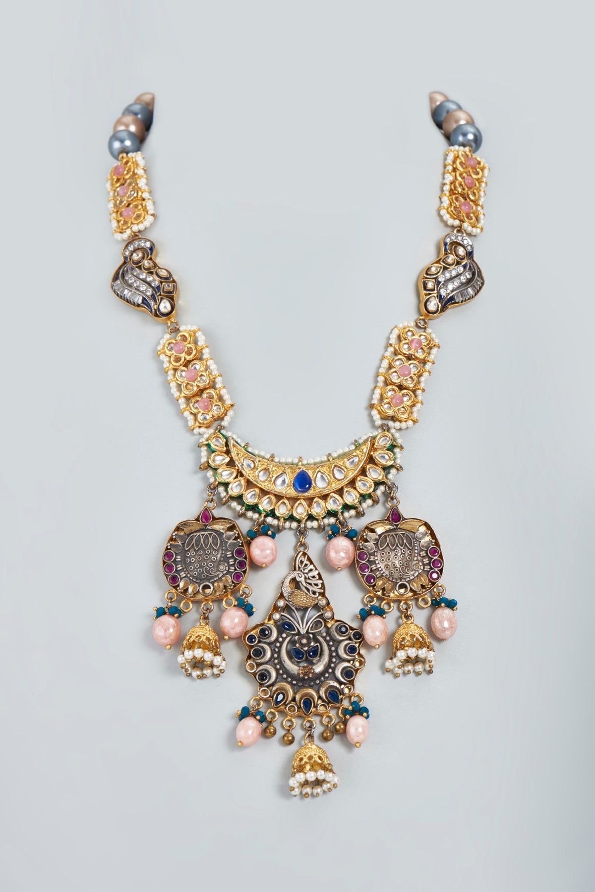Two Tone Finish Necklace With Kundan Polki